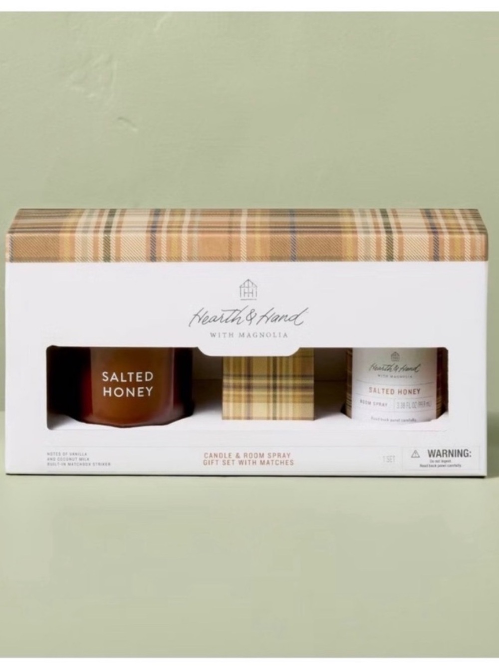 HEARTH & HAND NWT 3pc salted honey candle room spray matches gift set